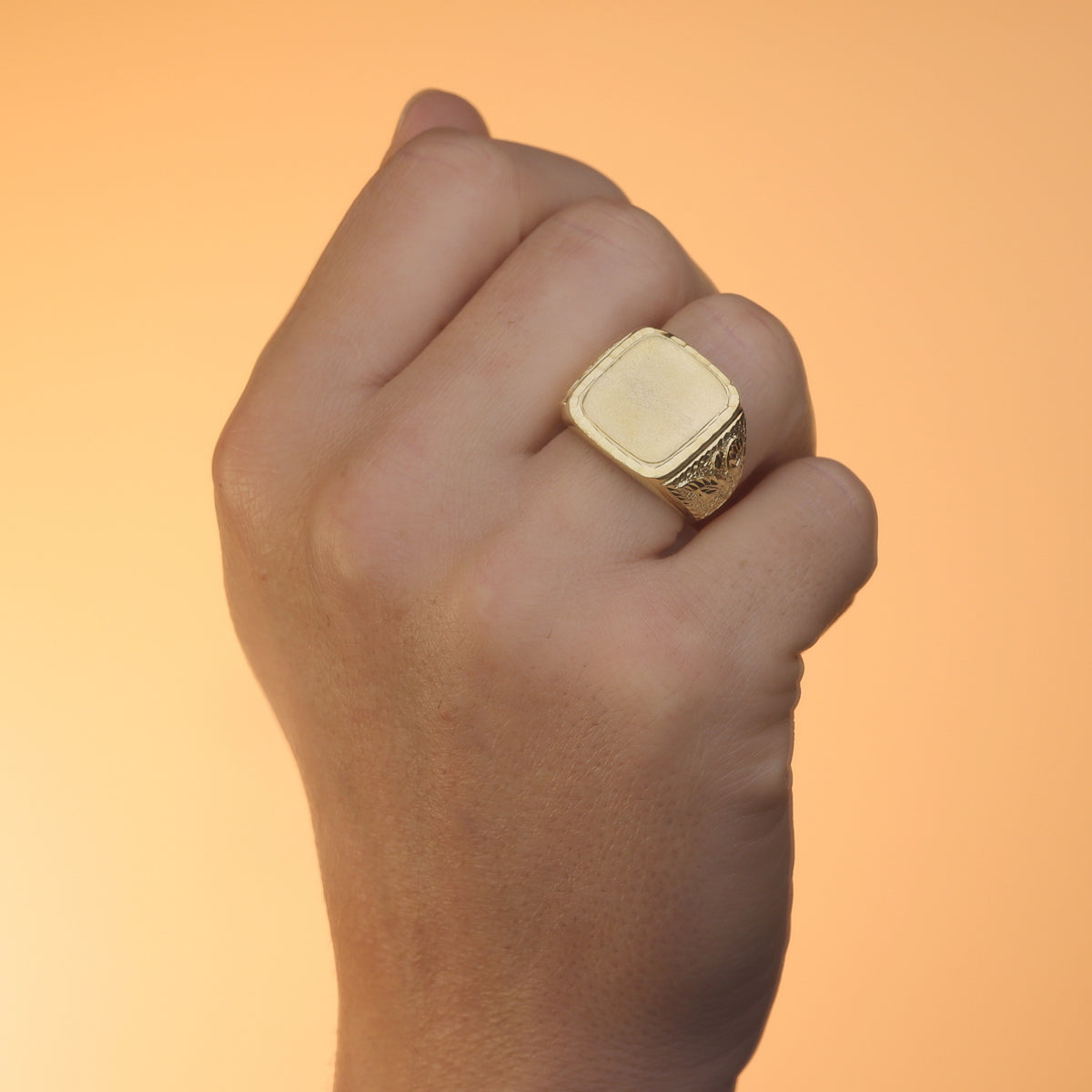 18K Solid Yellow Gold Square Signet Ring 18X16MM