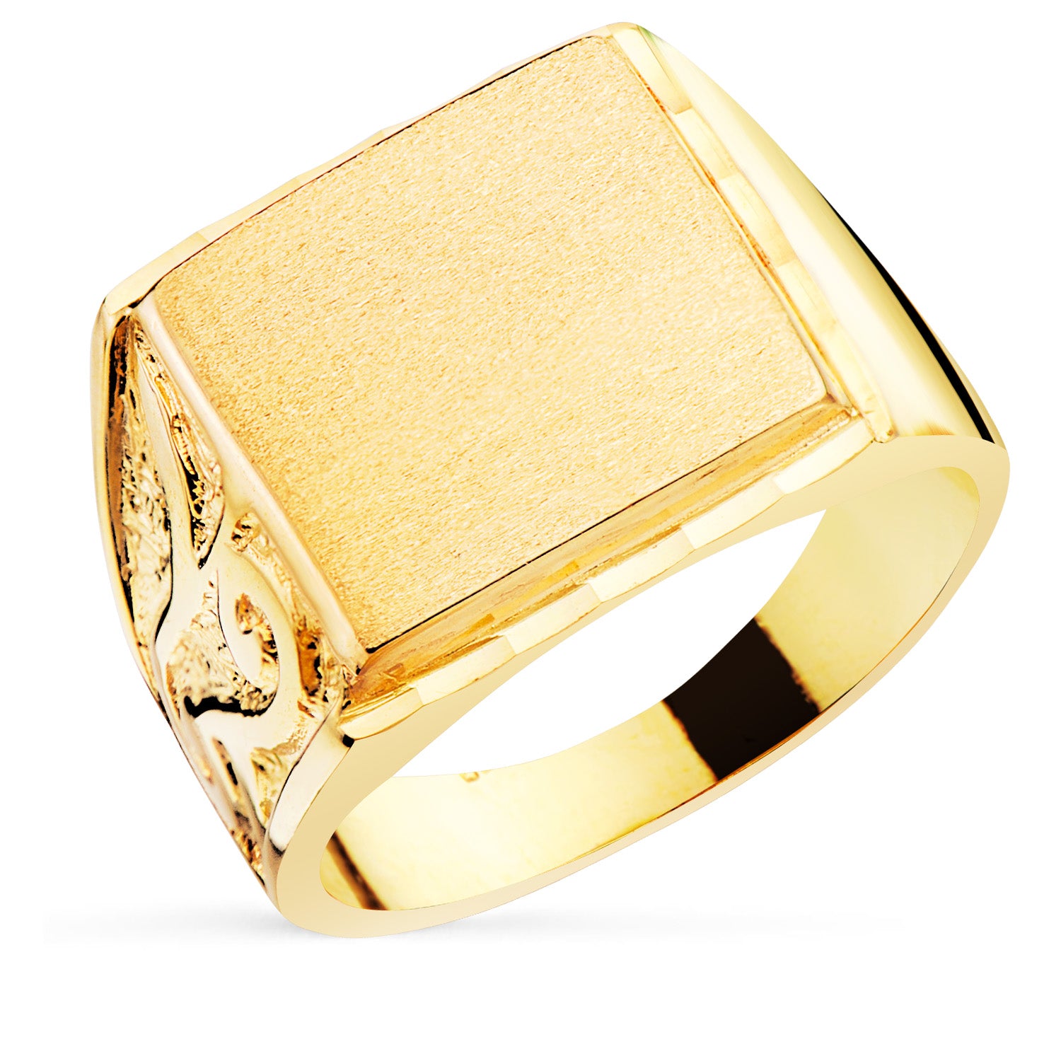 18K Solid Gul Guld Mejslet Firkantet Signet Ring 14X14MM
