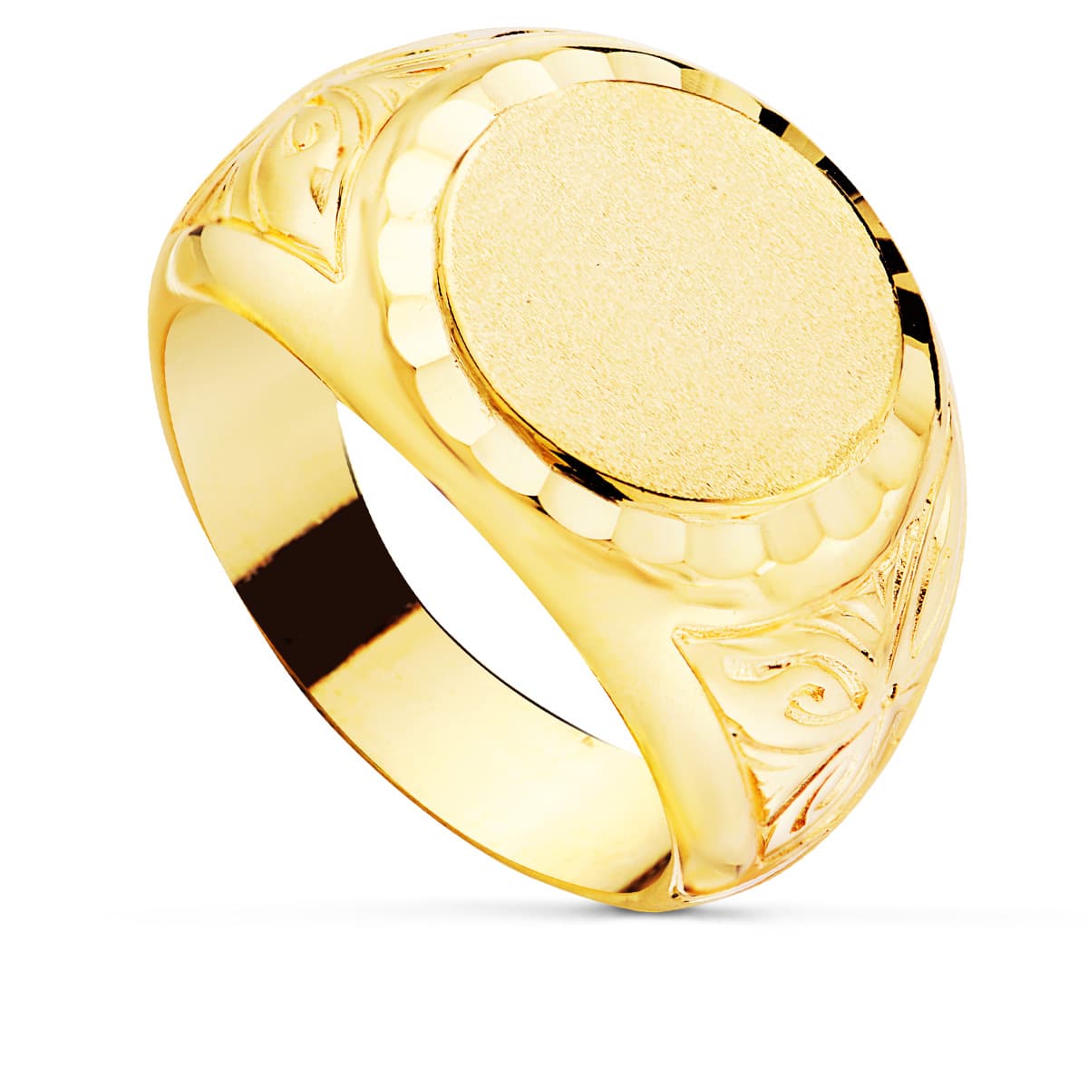 18K Yellow Gold Round Men's Signet Ring