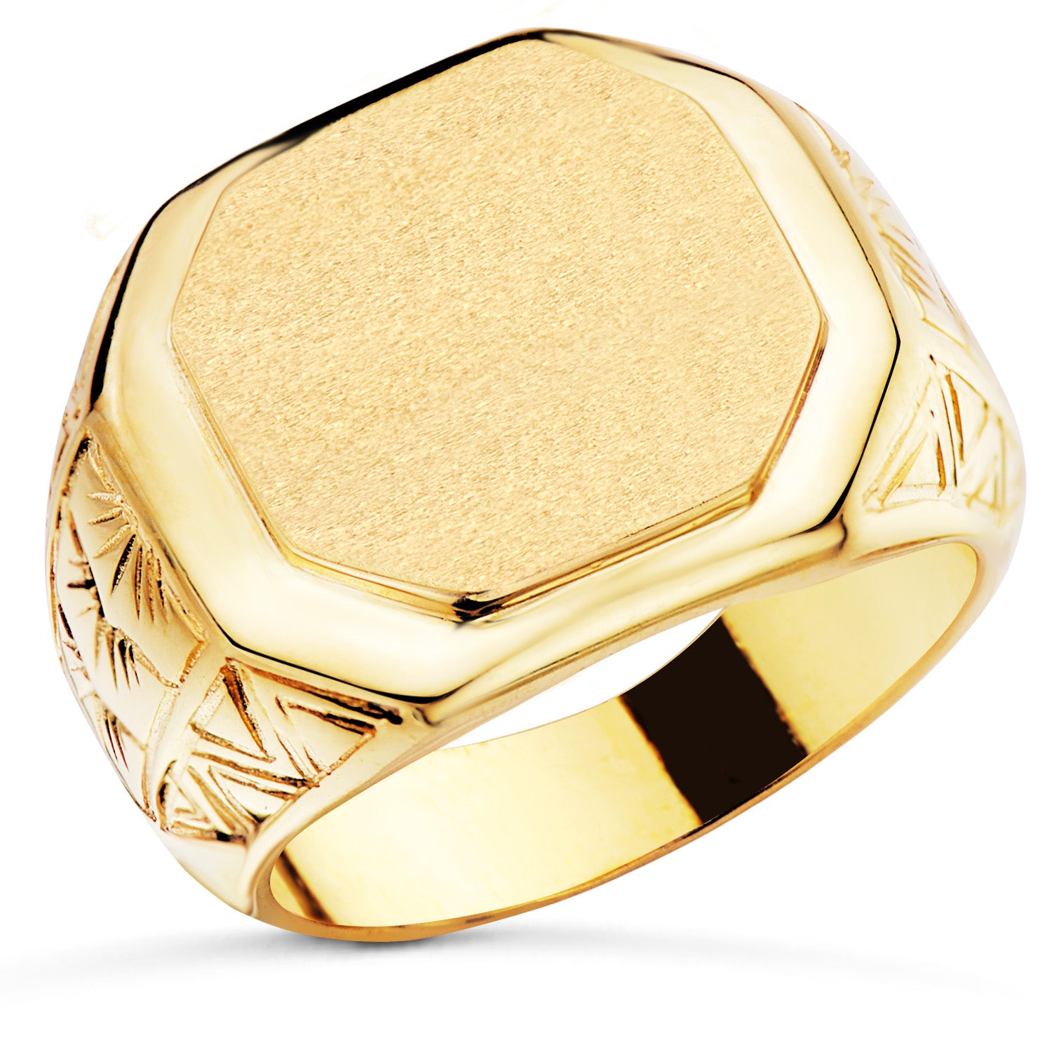 18K gul guld mejslet geometrisk signetring 14X15 mm