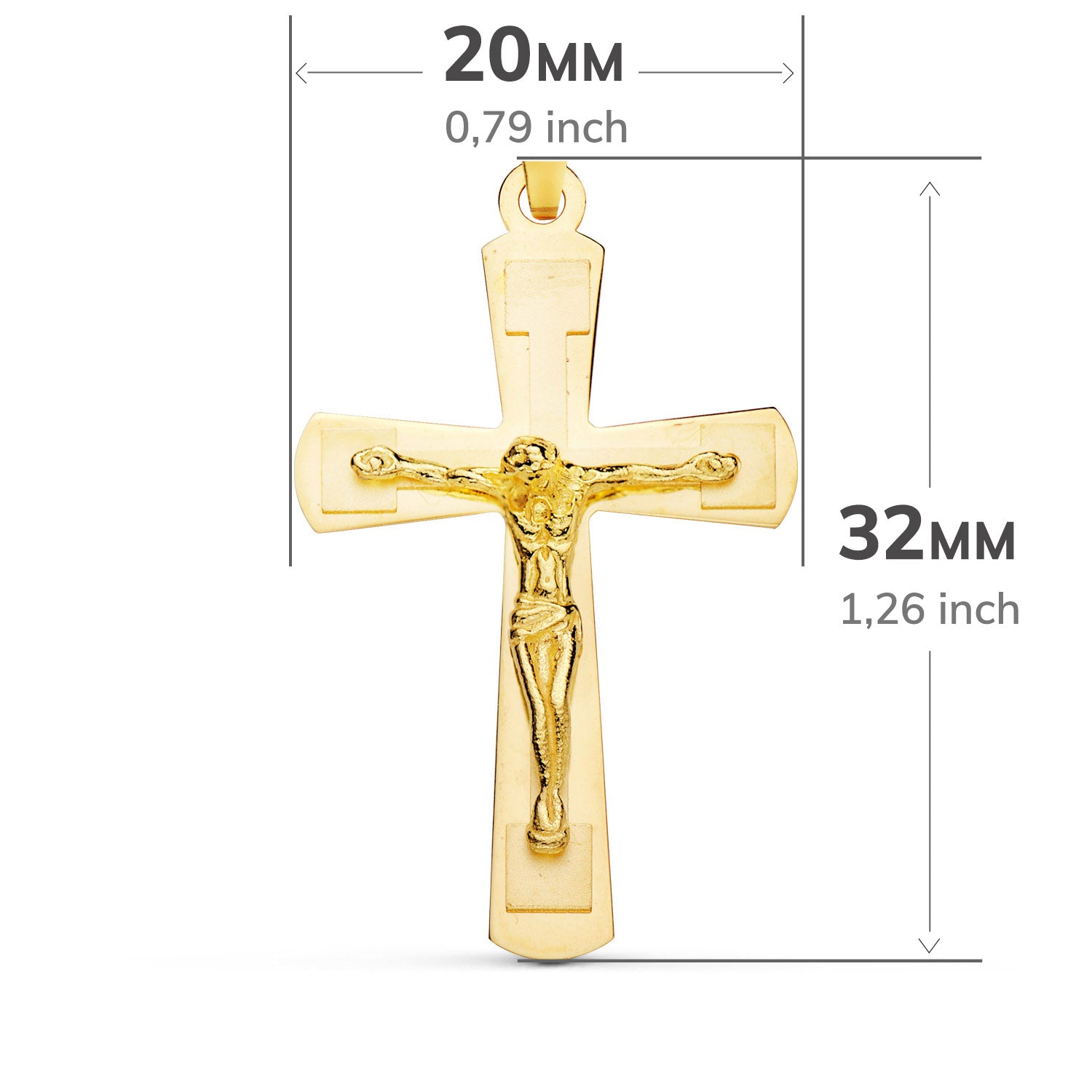 Croix en Or Jaune Brillant et Mat 18K avec Christ 32X20 mm