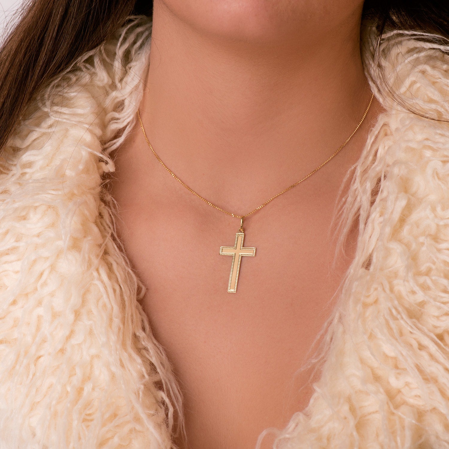 18K Croix en Or Jaune Facetté 35X20 mm
