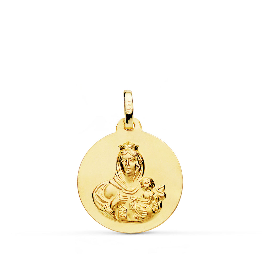 18K Médaille en Or Jaune Notre Dame du Mont Carmel 16 mm