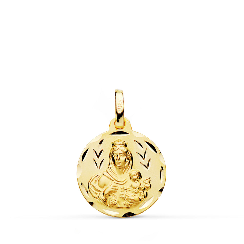 9K Médaille Scapulaire Vierge du Mont Carmel et Sacré Coeur de Jésus 16MM