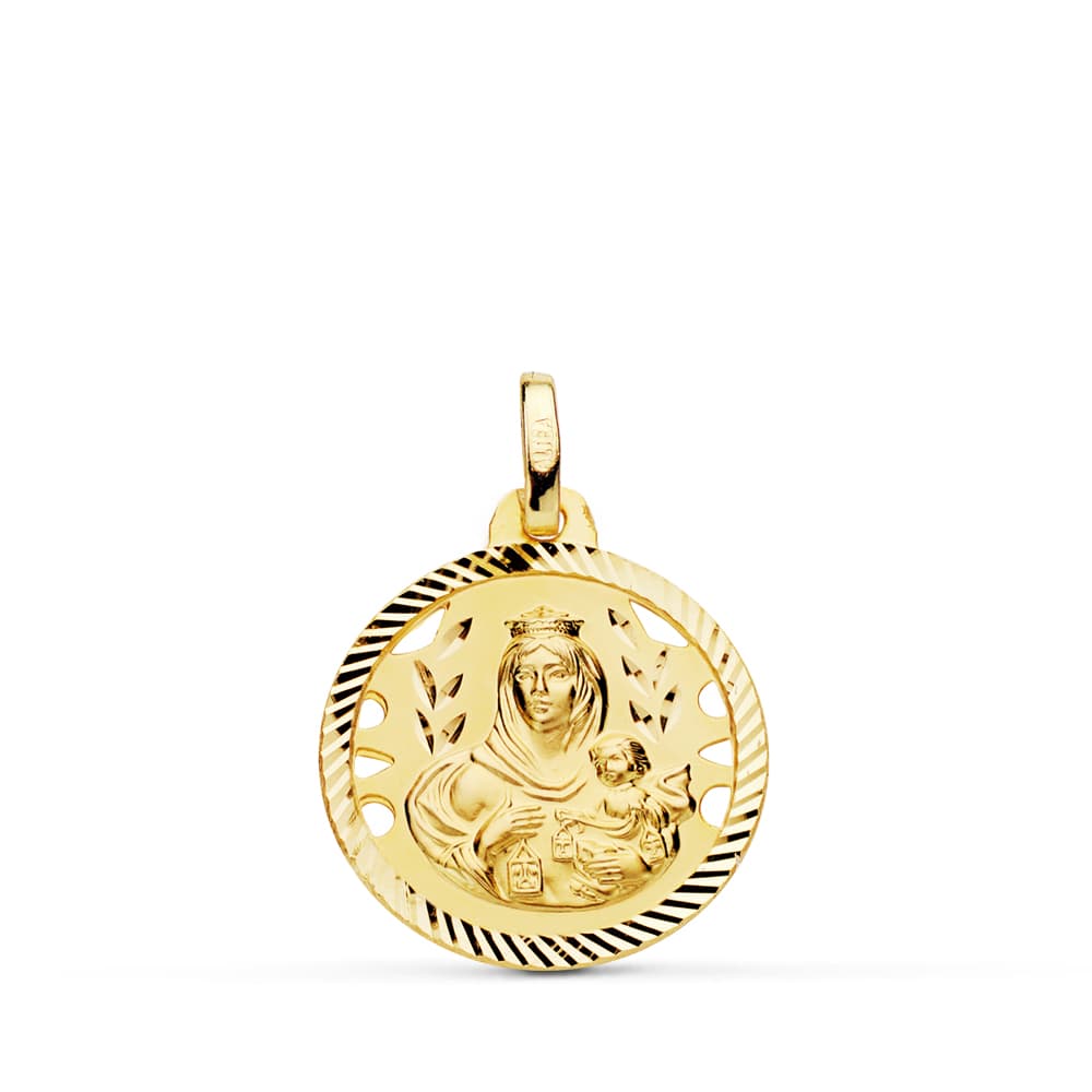Hélice Ouverte Scapulaire Or Jaune 18 Carats Vierge Carmen et C?ur de Jésus 18 mm