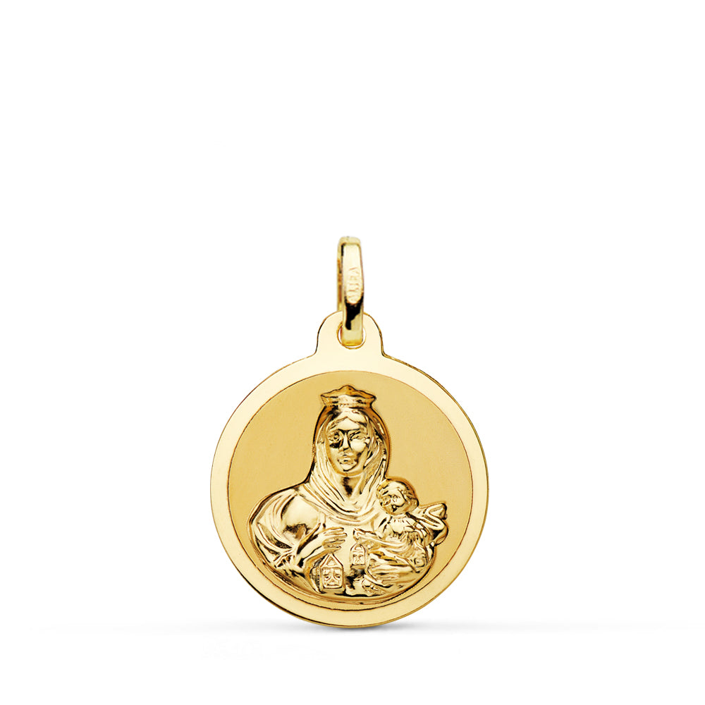 Escapulário da Virgem de Carmen e Coração de Jesus em Ouro Amarelo 18K Brilhante 18 mm