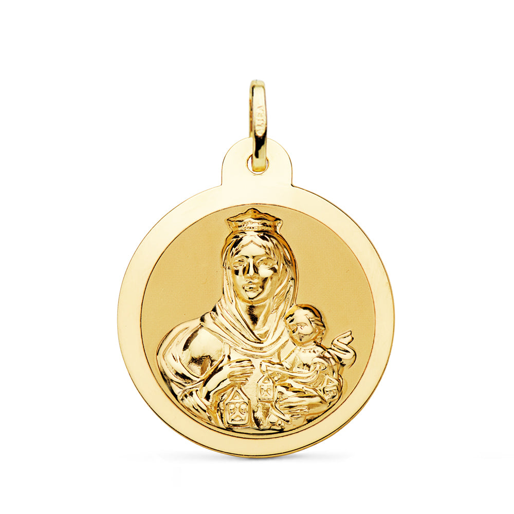 Escapulário da Virgem de Carmen e Coração de Jesus em Ouro Amarelo 18K Brilhante 26 mm