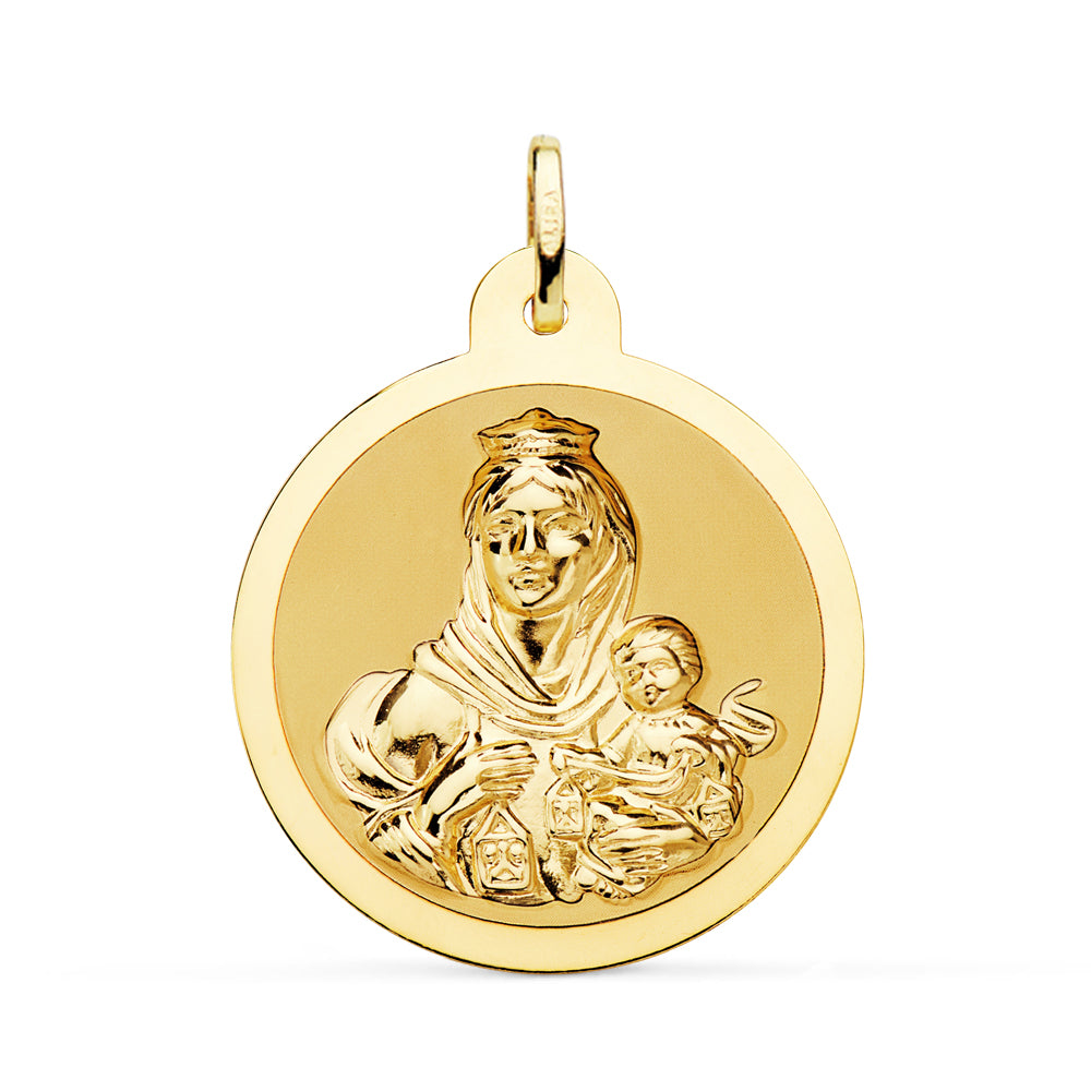 Scapulaire Vierge du Carmen et C?ur de Jésus en Or Jaune Brillant 18K 28 mm
