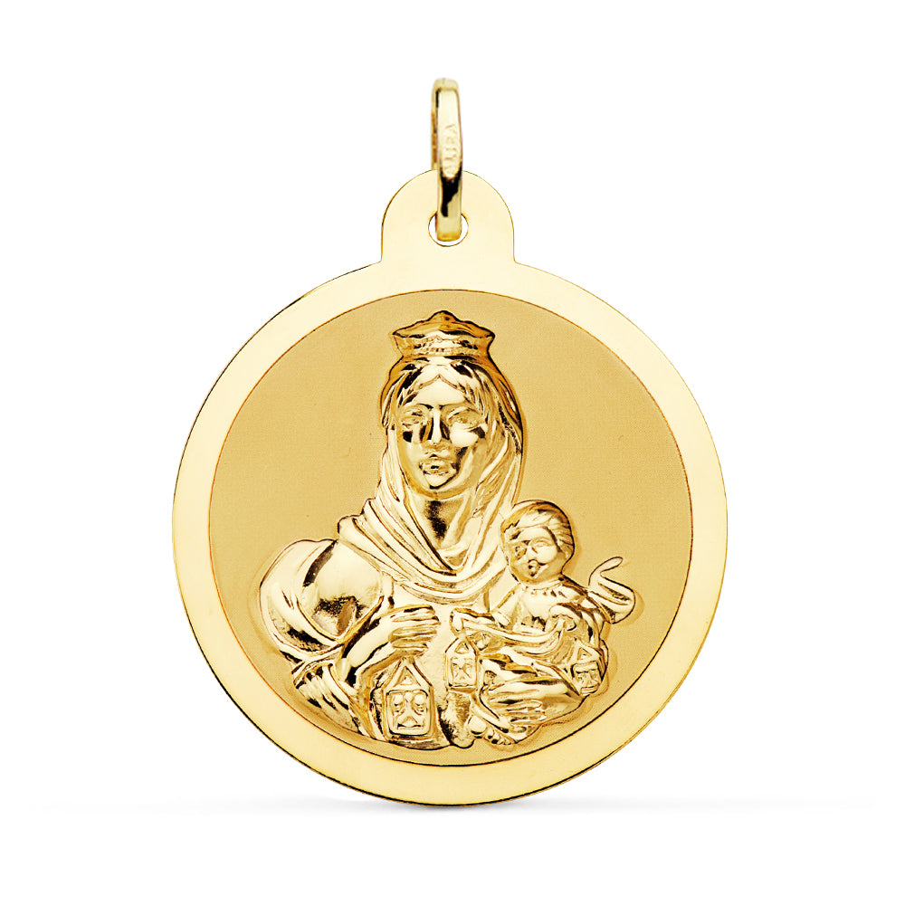 Scapulaire Vierge du Carmen et C?ur de Jésus en Or Jaune Brillant 18K 30 mm