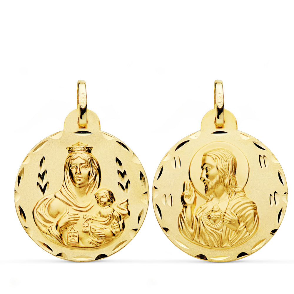 18K Médaille Scapulaire Vierge du Mont Carmel et Coeur de Jésus 24 mm