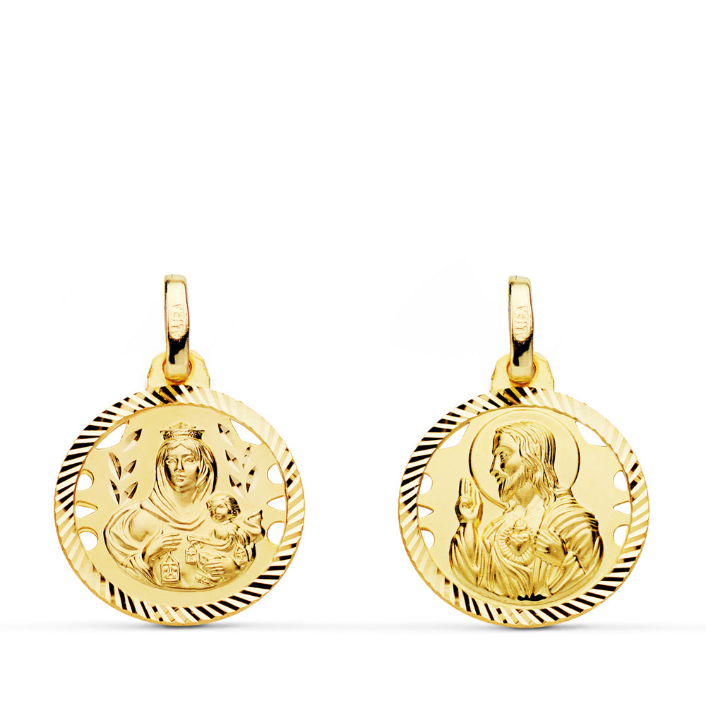 Hélice Ouverte Scapulaire Or Jaune 18 Carats Vierge Carmen et C?ur de Jésus 16 mm