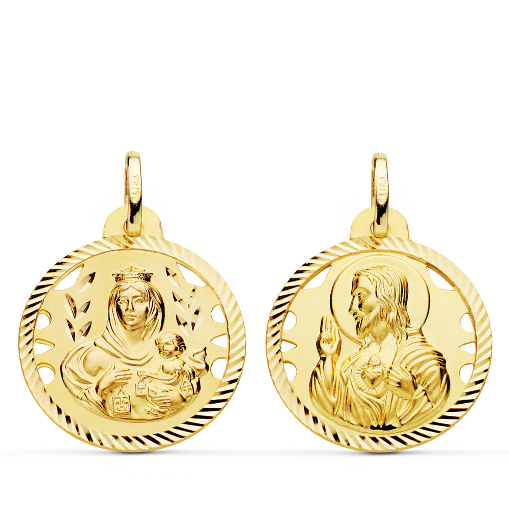 Hélice Opélopée Scapular Or Jaune 18K Vierge Carmen et C?ur de Jésus 22 mm