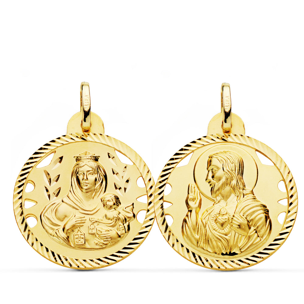 18K イエロー ゴールド 透かし彫り カルメル山の聖母と聖心の肩甲骨 24 mm