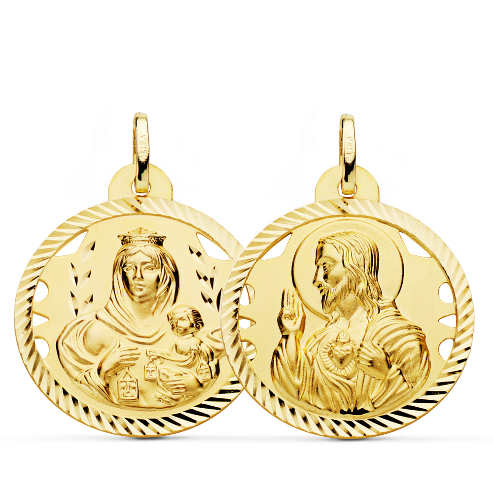 Medalha Escapulária Virgem do Monte Carmelo 18K e Sagrado Coração de Jesus 26MM