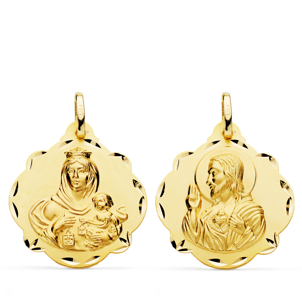 Medalha Escapulária da Virgem do Carmo e do Sagrado Coração 18K 24 mm