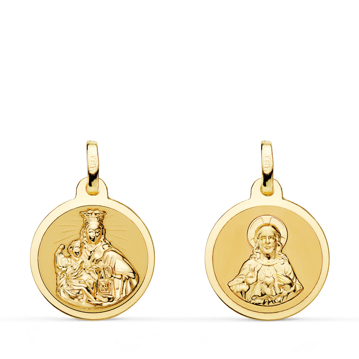 18K Médaille Scapulaire Vierge du Mont Carmel et Sacré Coeur de Jésus 16MM