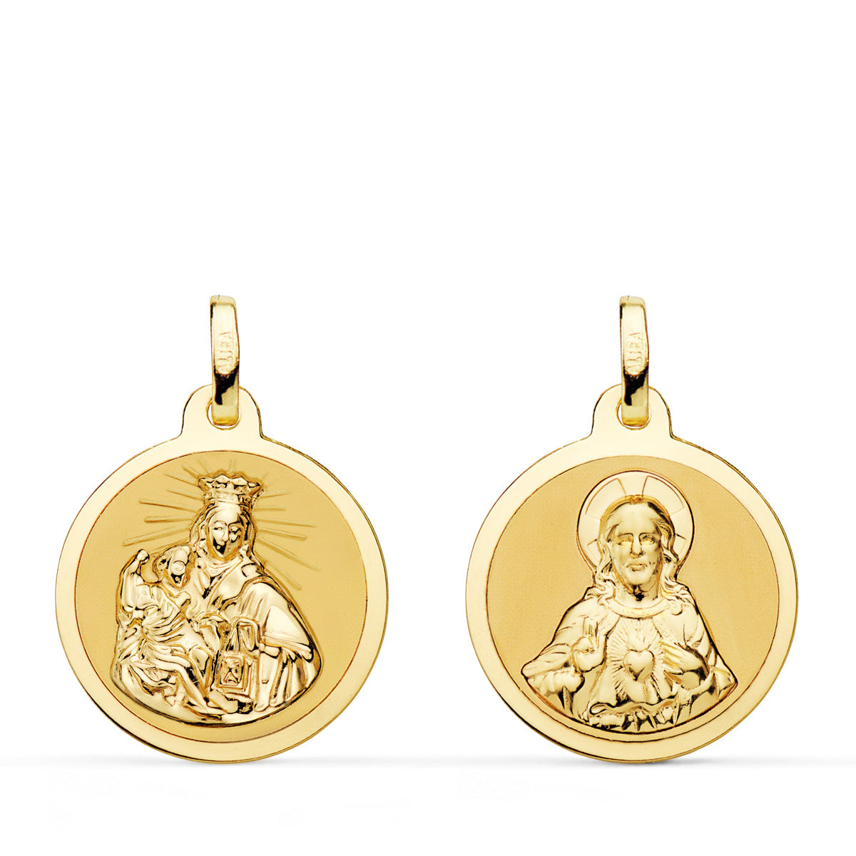 18K Médaille Scapulaire Vierge du Mont Carmel et Sacré Coeur de Jésus 18MM