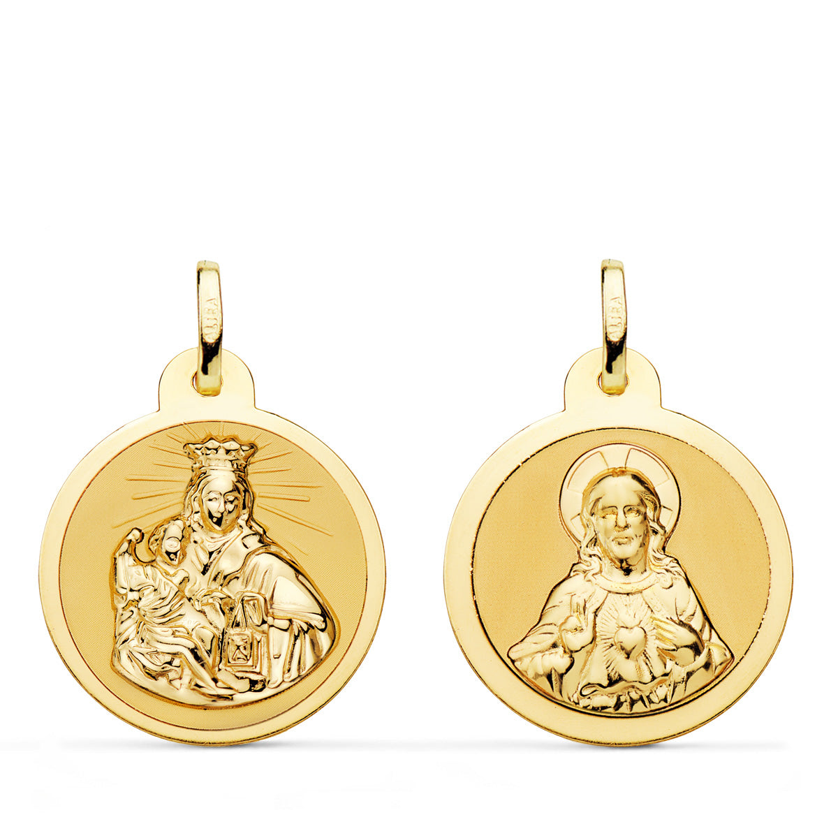 18K Médaille Scapulaire Vierge du Mont Carmel et Coeur de Jésus 20MM