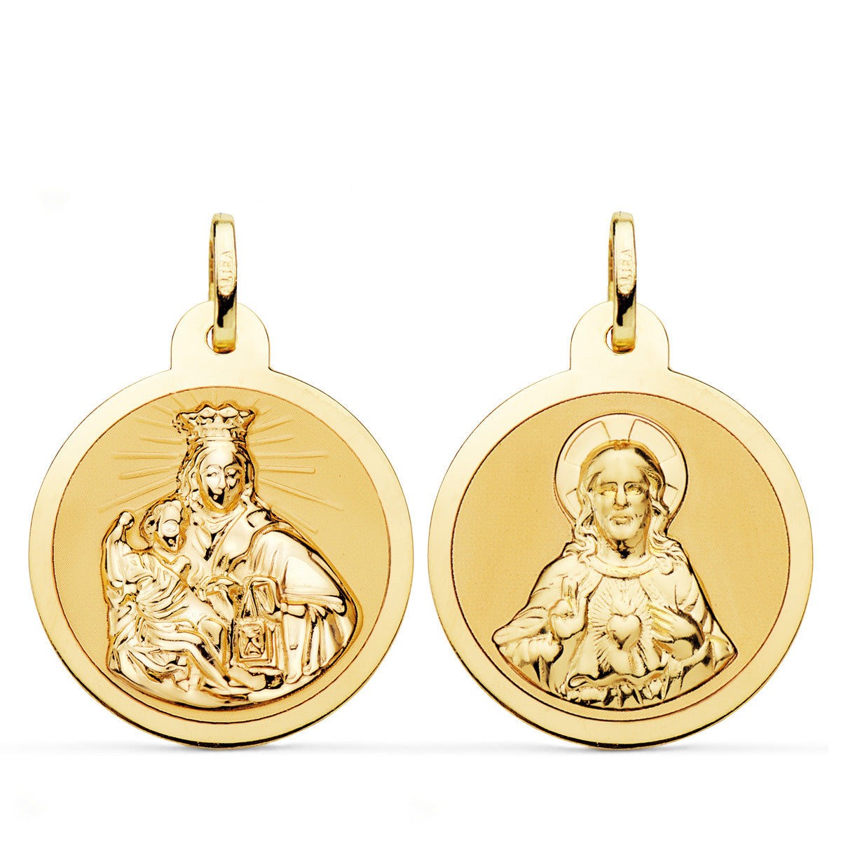 Medalha Escapulária Virgem do Monte Carmelo 18K e Coração de Jesus 24MM