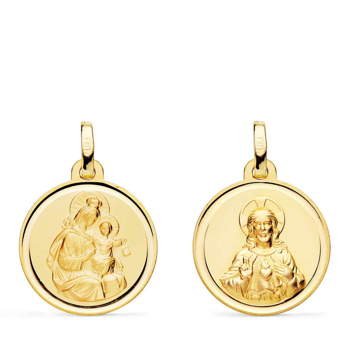 Medalla Escapulario 18K Virgen del Carmen y Corazón de Jesús 18MM