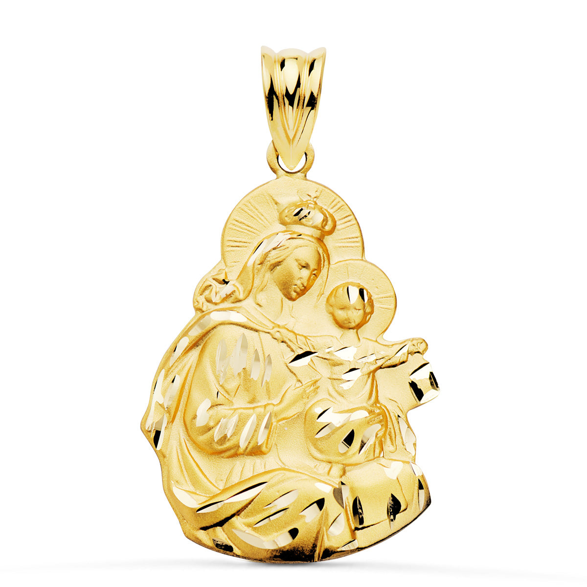 18K Médaille Vierge du Mont Carmel Silhouette 24X19 mm