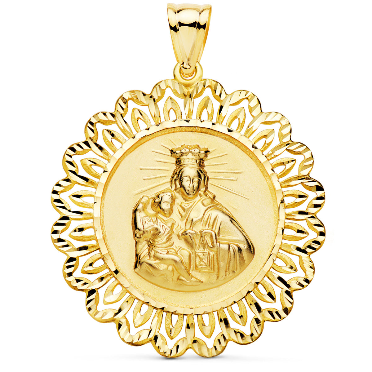 Virgen Del Carmen medaile filigránový plot 18K DIAMANT 37X37 mm