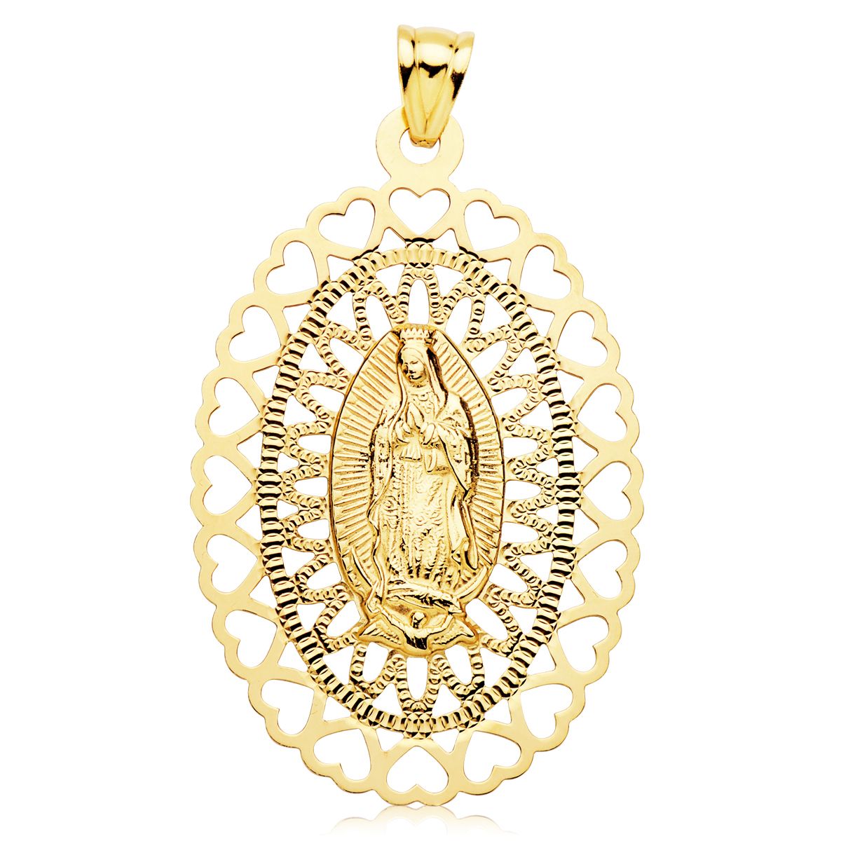 18K Médaille Coeurs Ajourées Notre-dame de Guadalupe 50X35