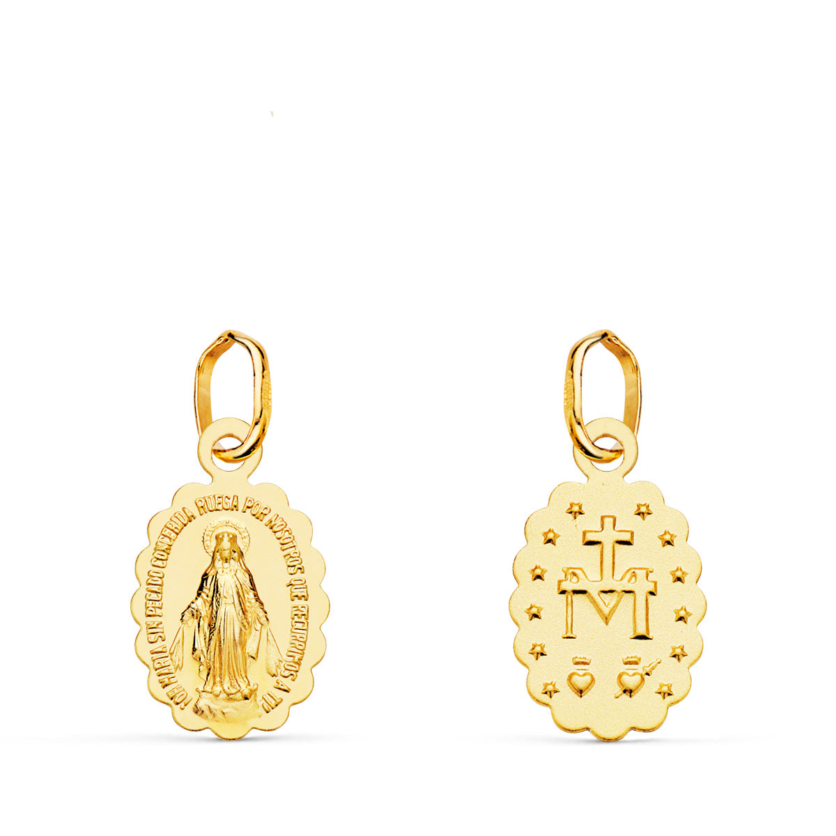 18K Médaille Ovale Facetée Vierge Miraculeuse 12X9MM