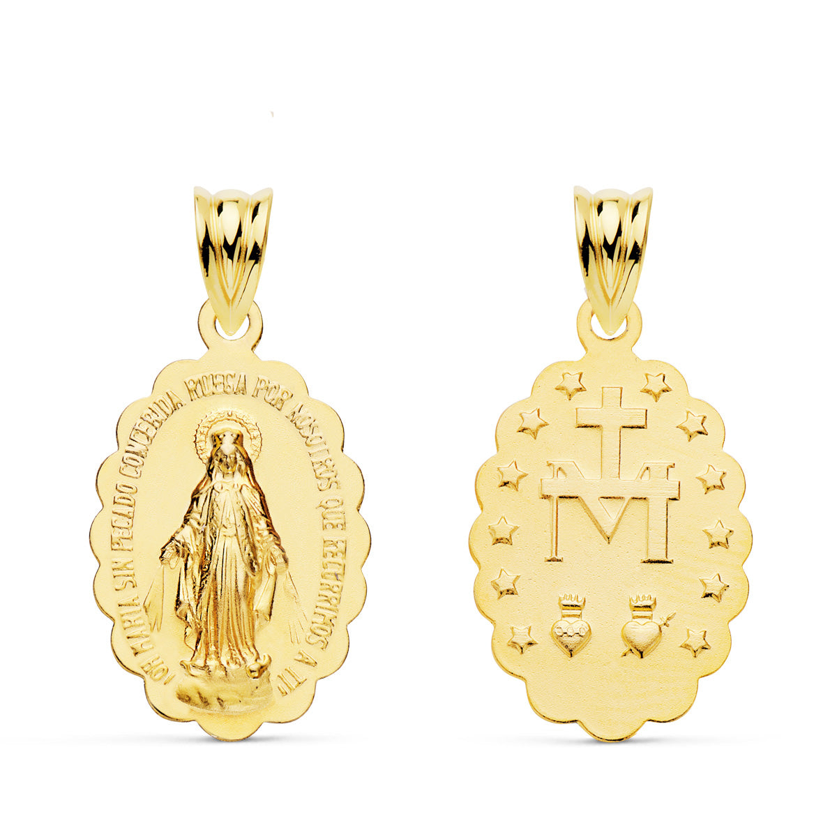 18K Médaille Ovale Facettée Vierge Miraculeuse 23.5X15MM