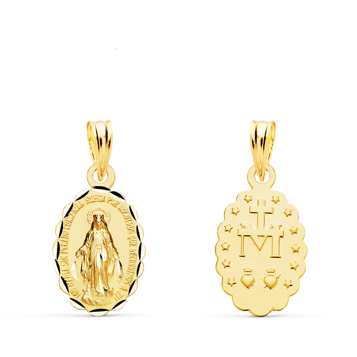 18K Médaille Vierge de la Miraculeuse Ovale 15X10 mm
