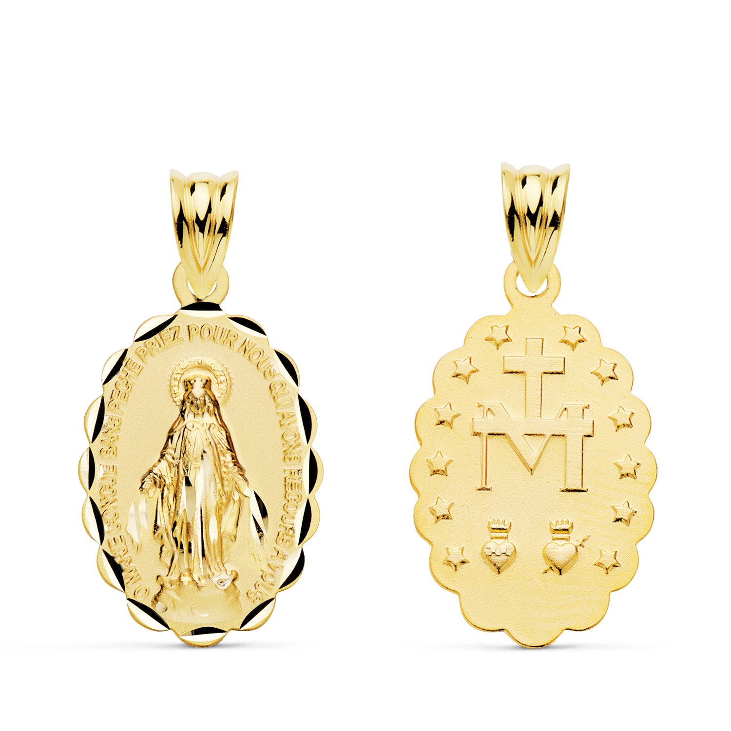 18K Médaille en Or Jaune Viege Miraculeuse Ovale Facettée 20 X 15 mm