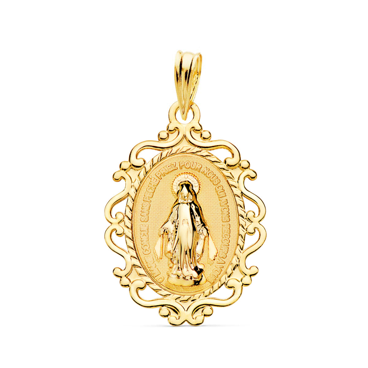18K Médaille Ovale Filigrane Vierge Miraculeuse Francais 23X16MM