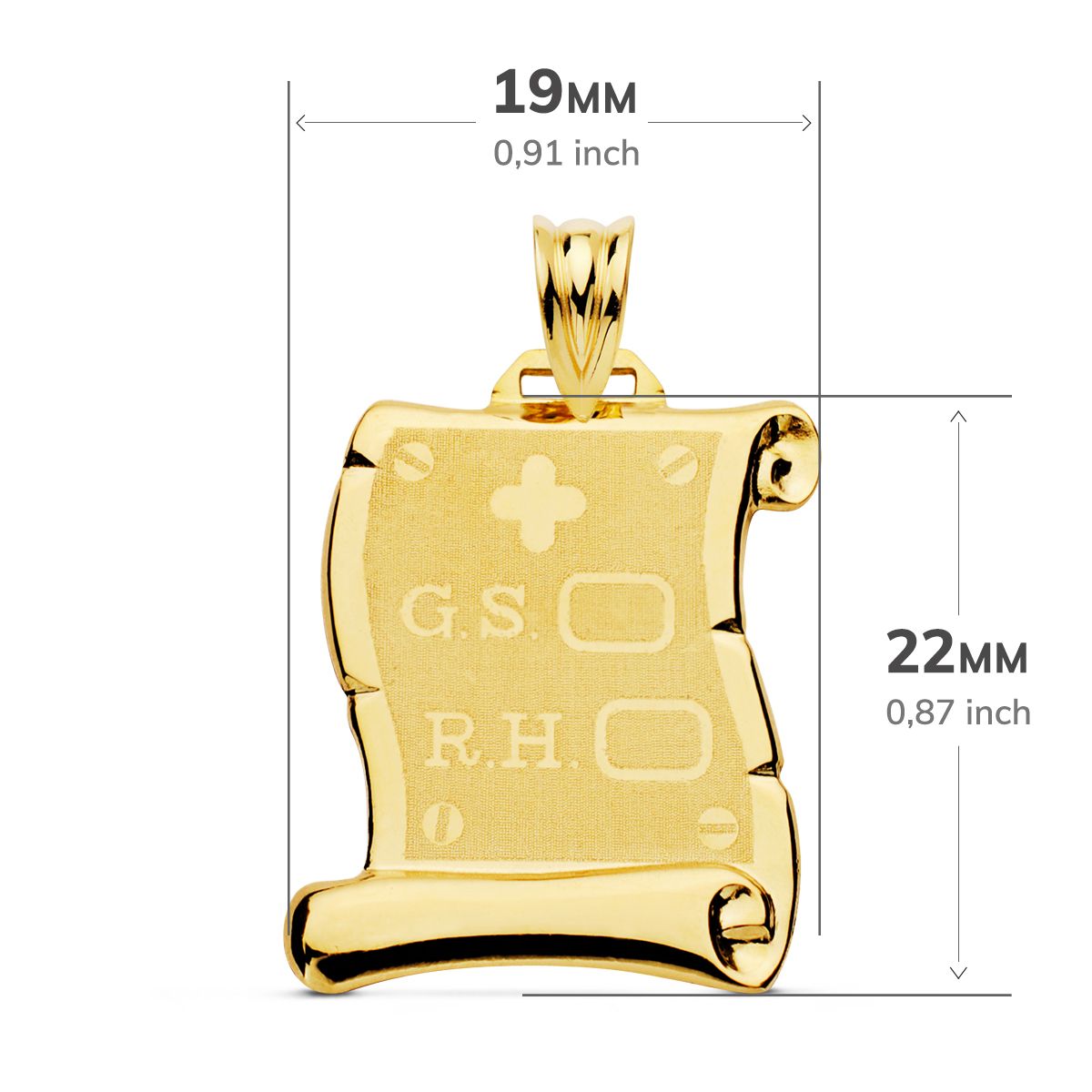 Pergamentplade 18K Gul Guld Brilliant Rh Matt Blodgruppe 22X19 mm