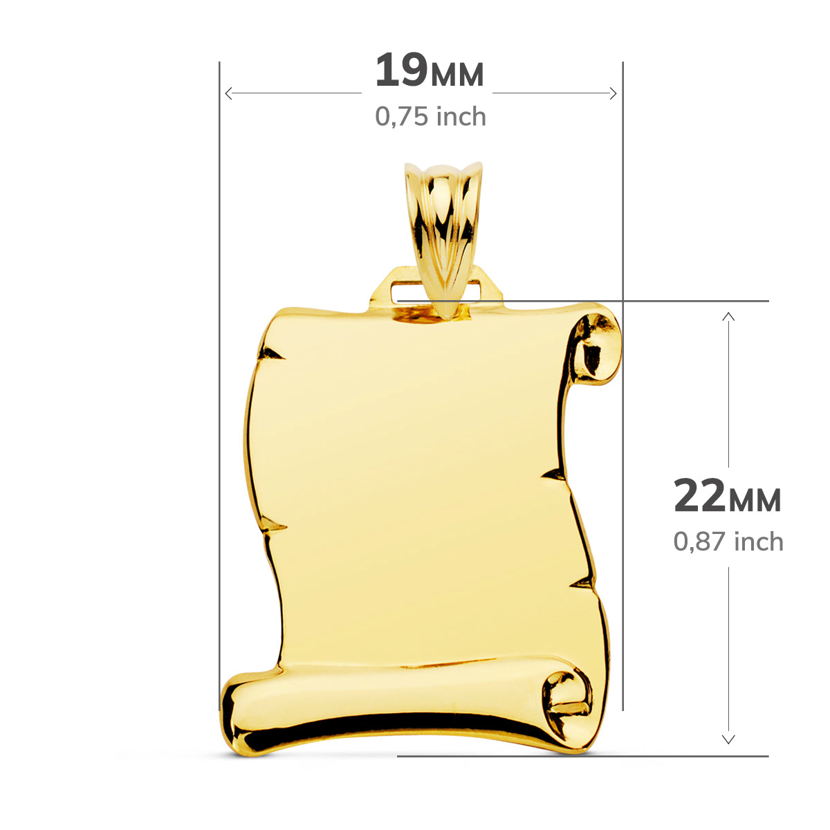 Pergament vedhængsplade 18K Glat Gul Guldplade 22X19 mm