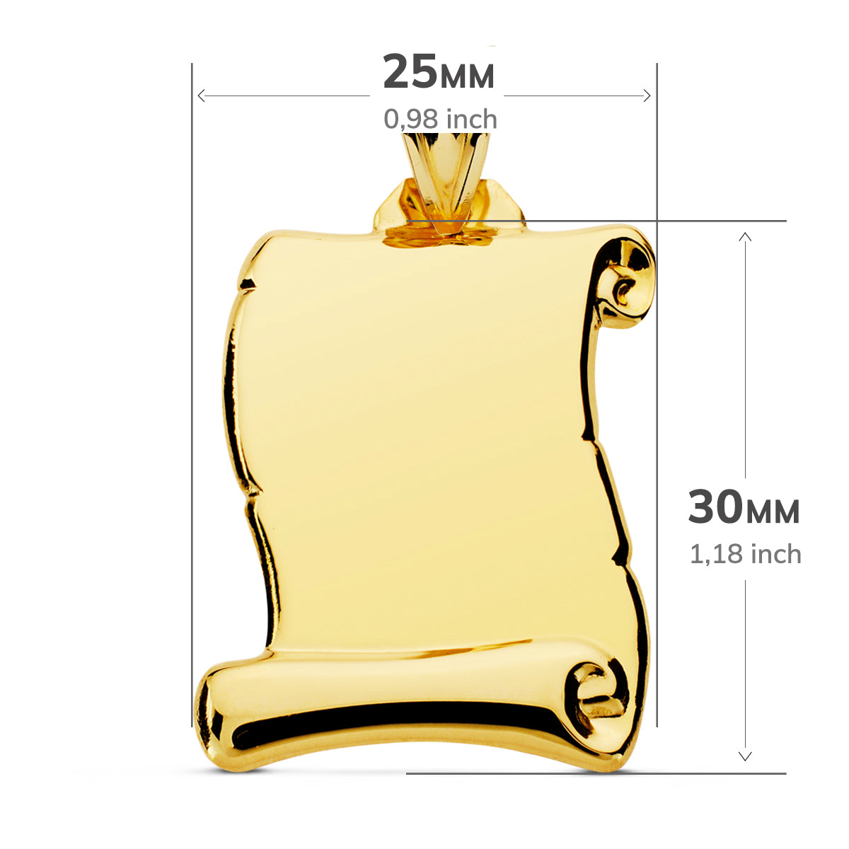 Pergament vedhængsplade 18K Glat Gul Guldplade 30X25 mm