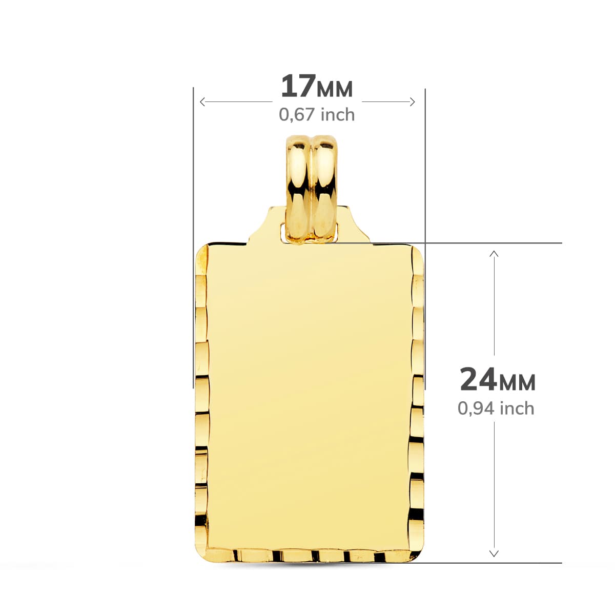 Høyglans utskåret 9K gult gullplate 24X14 mm