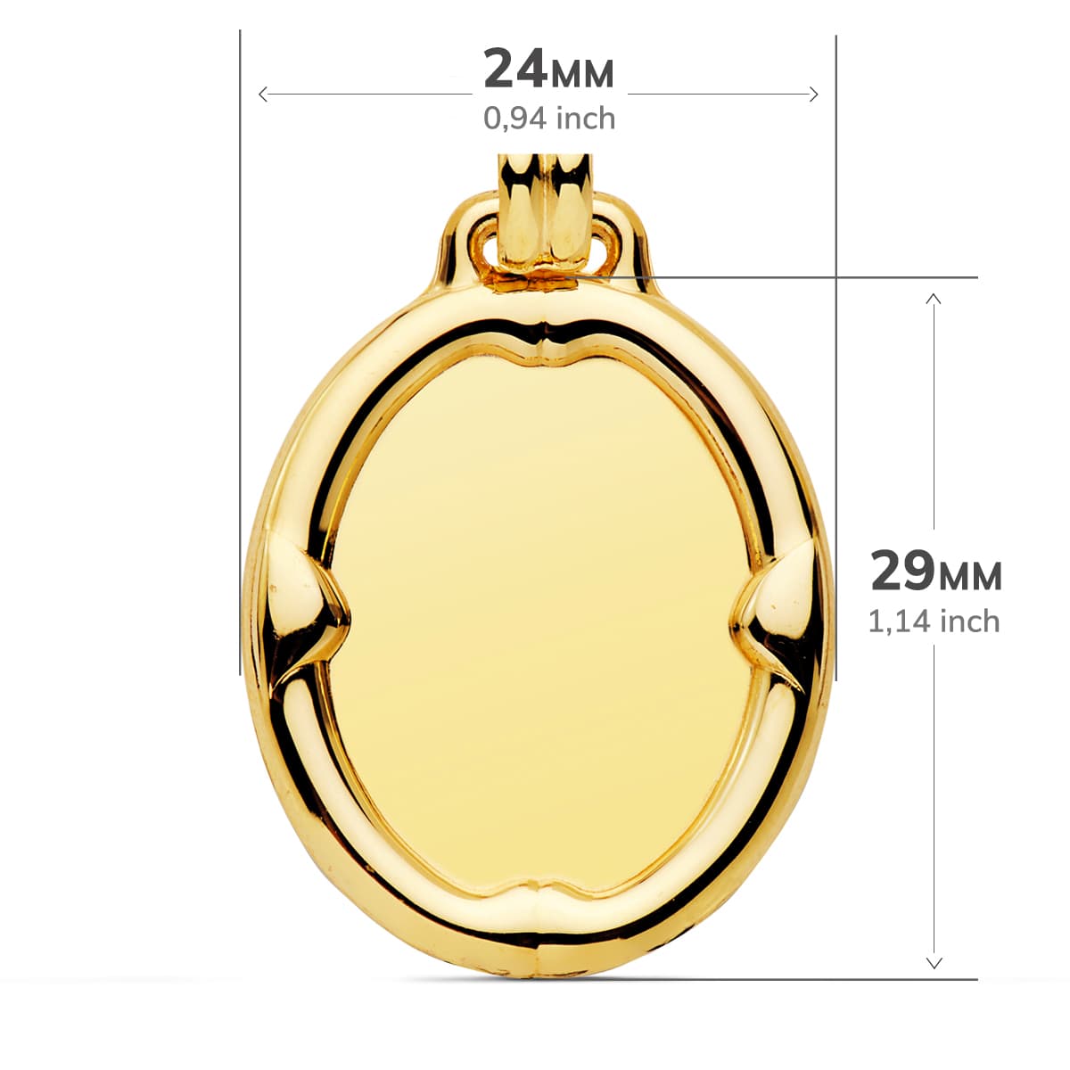 Placca Ovale Lucida Placcata Oro Giallo 18K con Bordo 29X24 mm