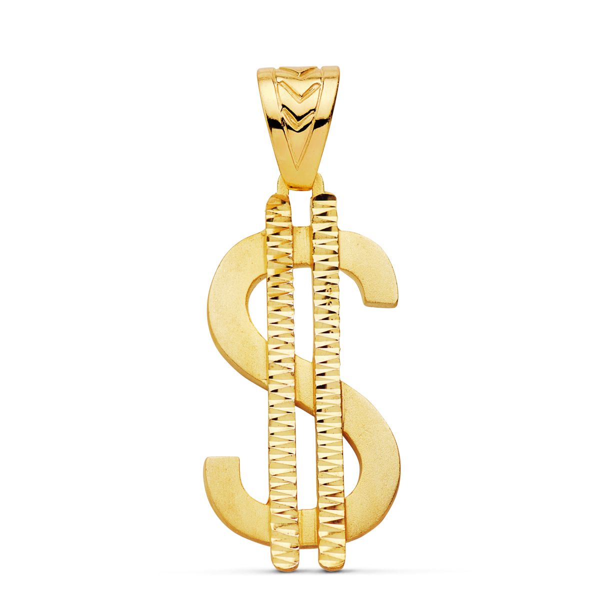 Ciondolo simbolo del dollaro in oro giallo 18 carati 41 x 21 mm