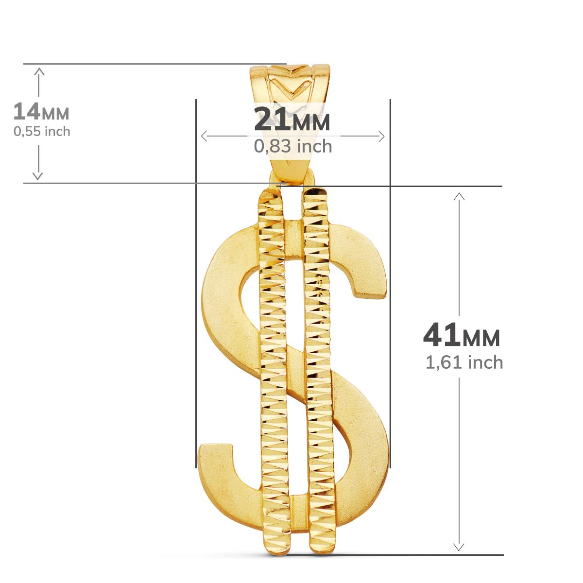 Pendentif Symbole Dollar en Or Jaune 18K 41 X 21 mm