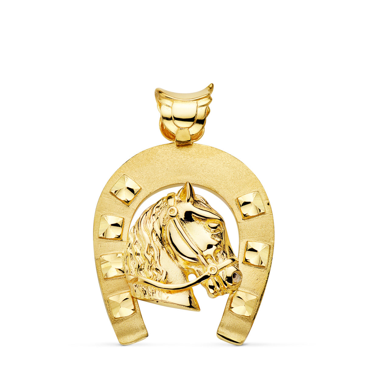Ciondolo Ferro di Cavallo con Cavallo in Argento 18K 44X39 mm