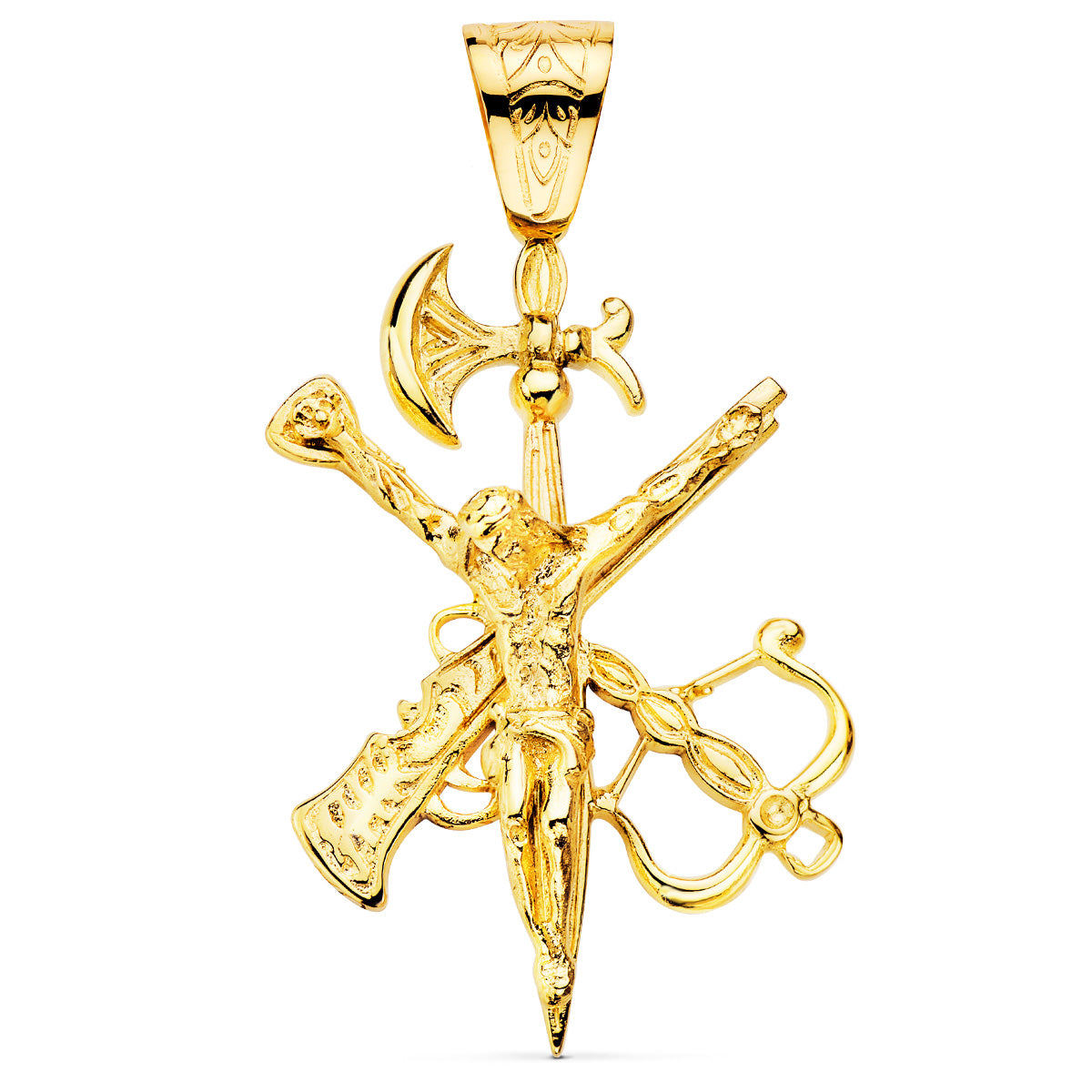 18K Pendentif Croix Christ en Or Jaune 55X40 mm