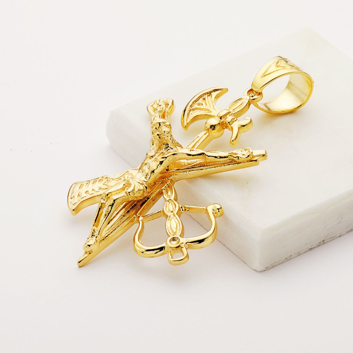 18K Pendentif Croix Christ en Or Jaune 55X40 mm