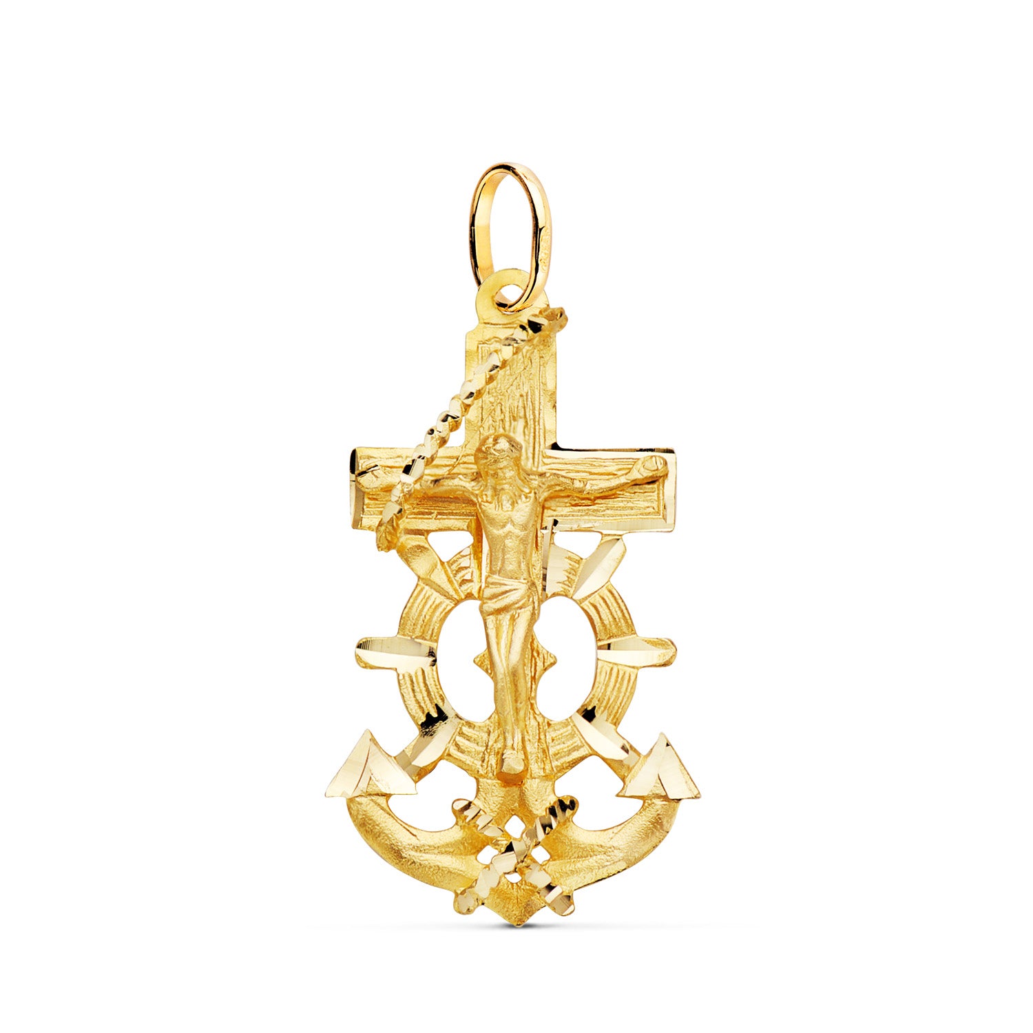 18K Pendentif Croix avec Christ 35X20MM