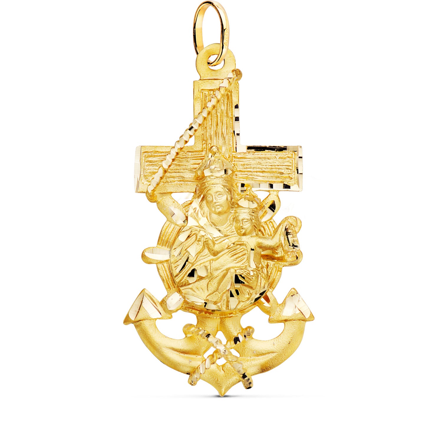 18K Pendentif Croix Vierge du Mont Carmel 47X25 mm