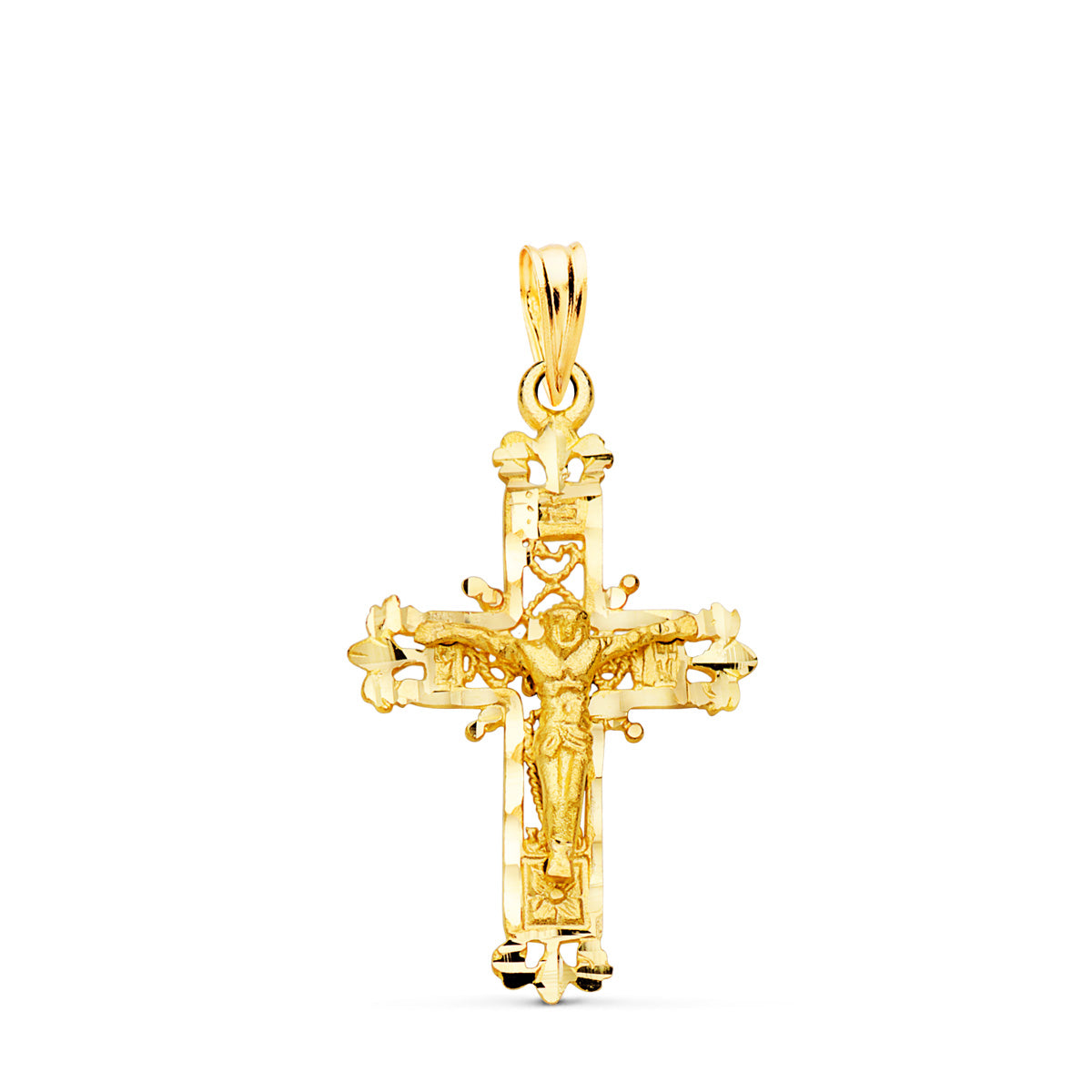 18K Pendentif Croix avec Christ 28X18 mm