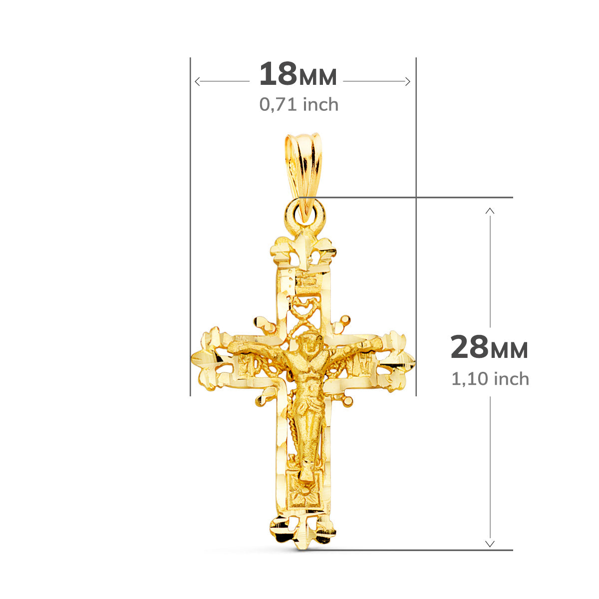 18K Pendentif Croix avec Christ 28X18 mm