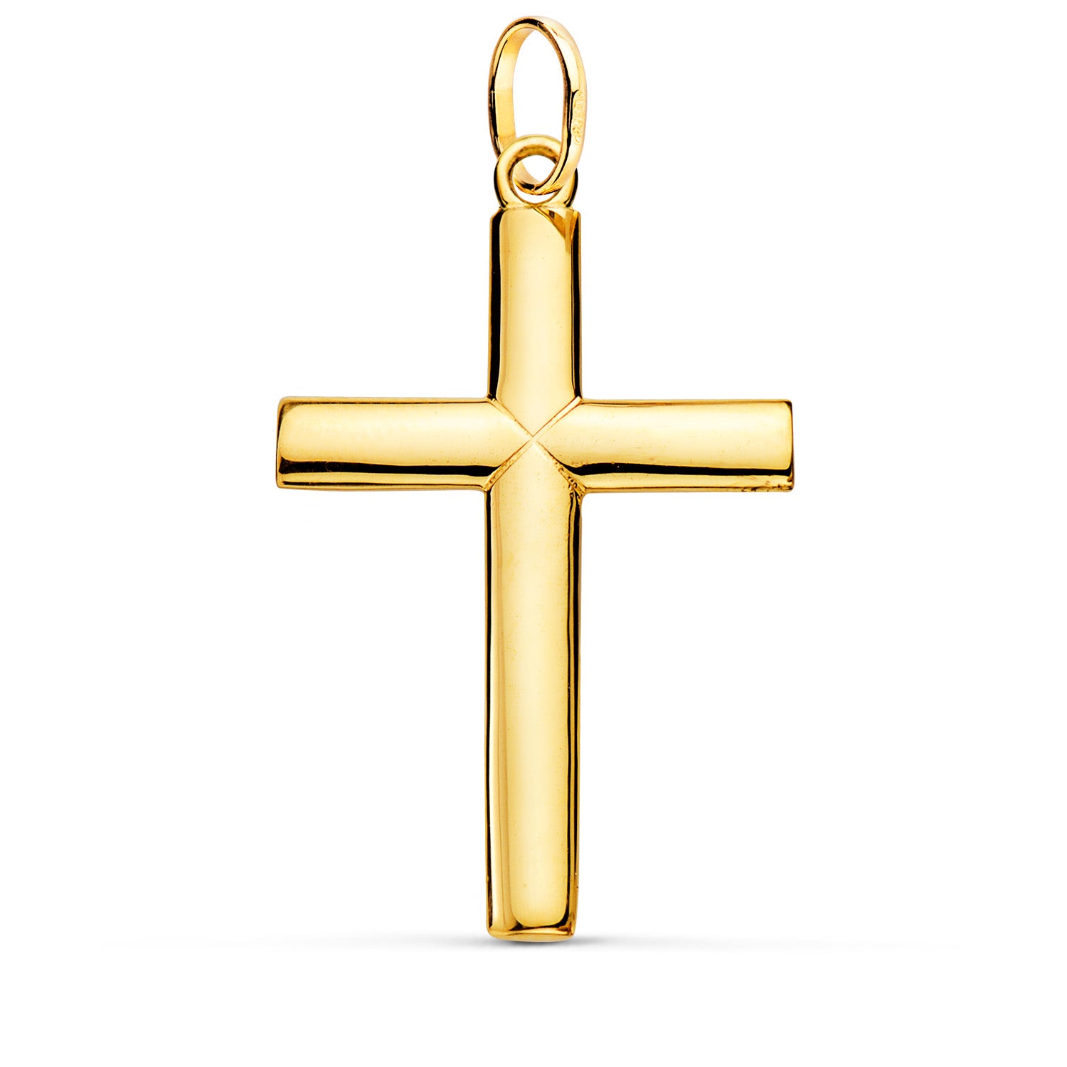 Half Stick Cross Solid Smooth 18K Yellow Gold Round Pulley 38 X 24 mm