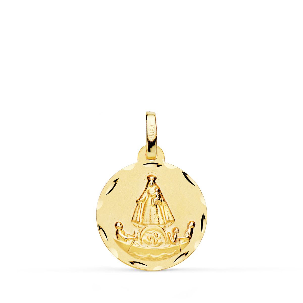 Médaille de Charité Vierge en Or Jaune 18K Del Raft en Cuivre 16 mm Sculpté