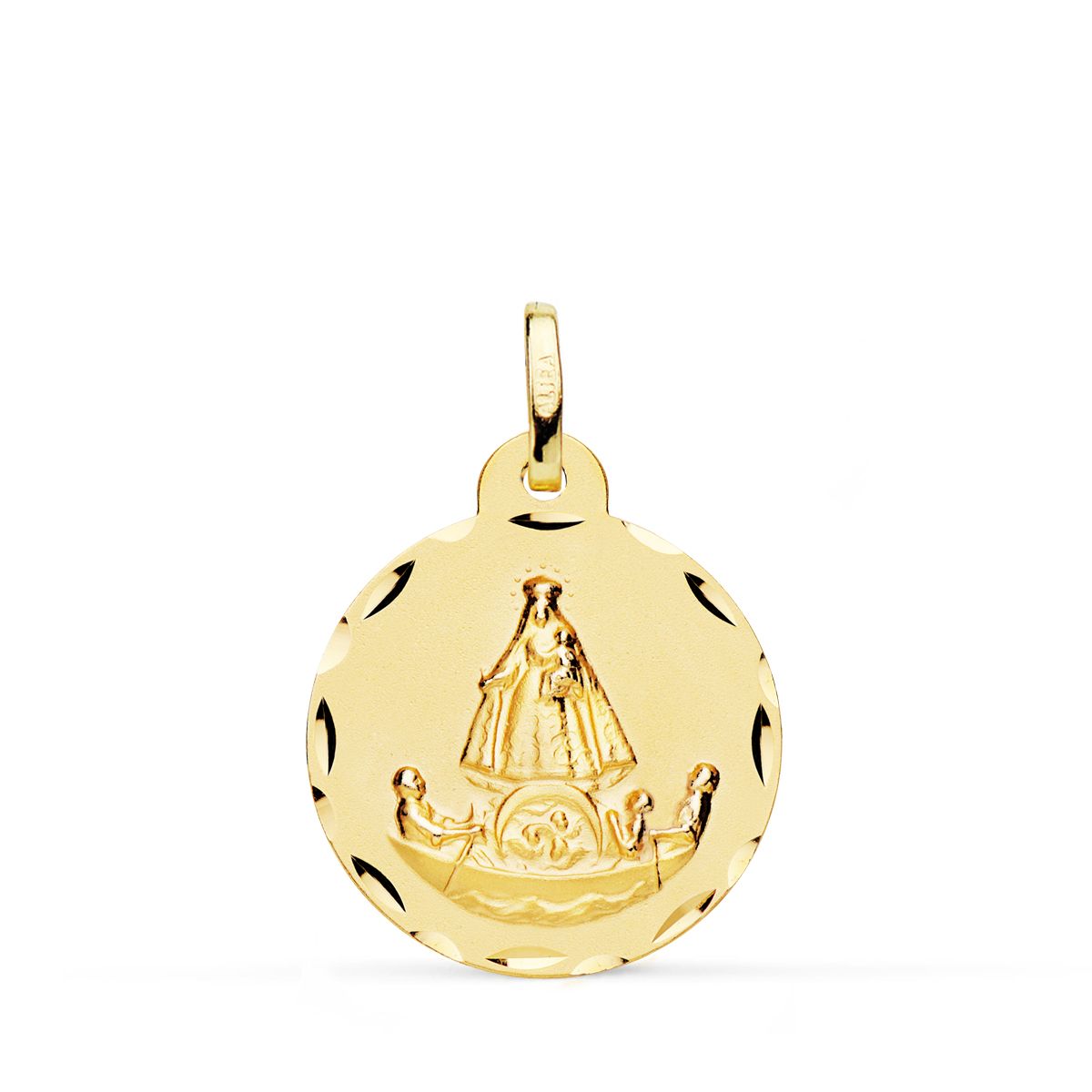 Médaille Or Jaune 18K Vierge Charité de Raft en Cuivre DIAMANTÉE20 mm