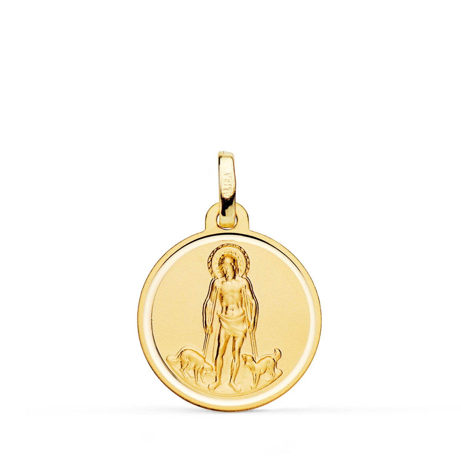 Medalla San Lázaro en Oro Amarillo de 18K Biselada y Mate 18 mm